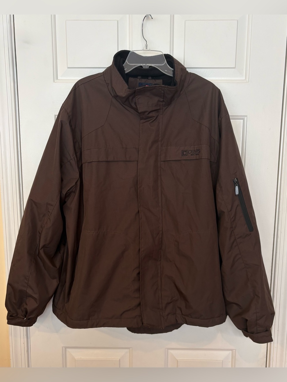 Chaps Bomber Jacket Mens XXL Brown Nylon Fleece Lined Warm Outerwear Coat